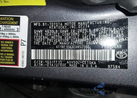 2014 Toyota Camry Se from USA, damaged, VIN 4T1BF1FKXEU852566